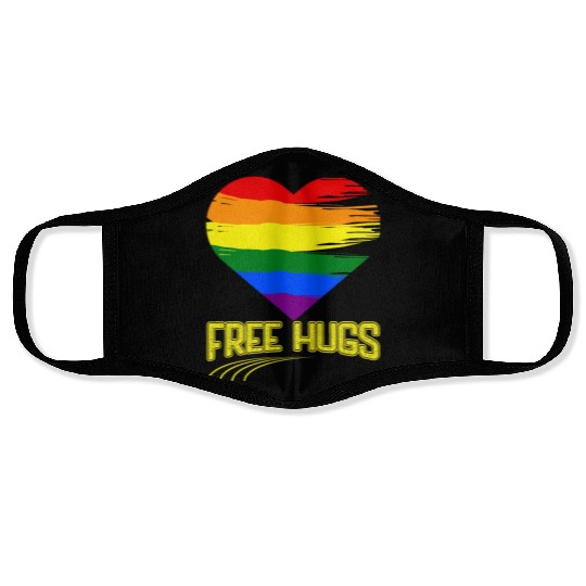 Free Hugs - Heart Festival Love LGBT Pride Rainbow Face Masks