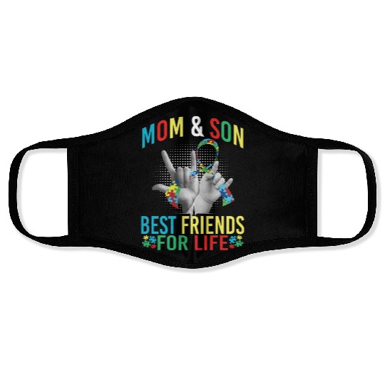 Mom And Son Best Friends For Life Autism Awareness Face Masks