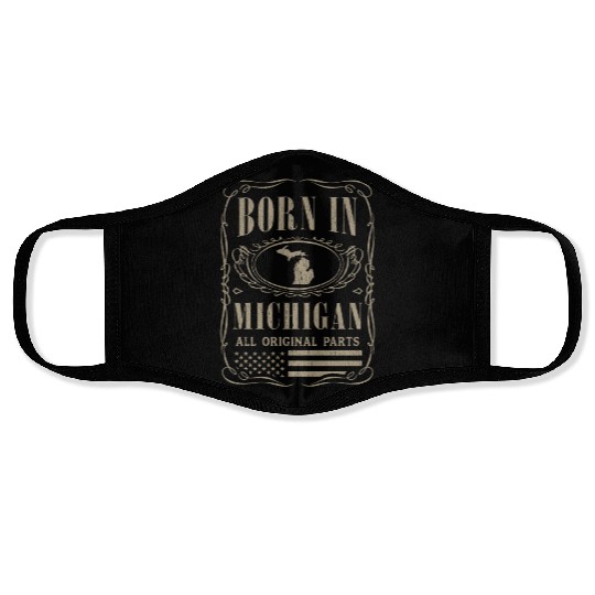 Vintage America US States Born Michigan Face Masks