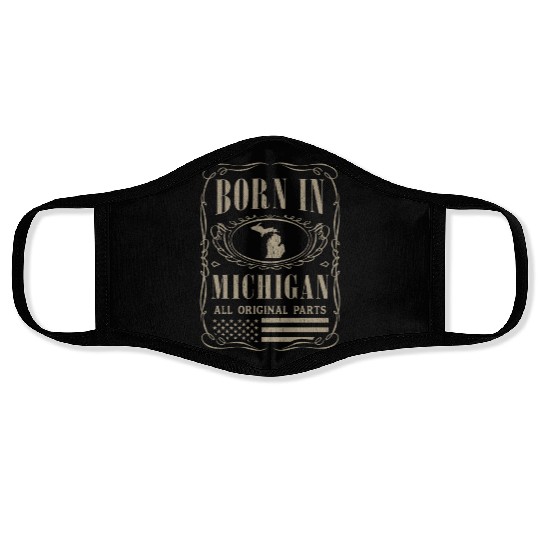 Vintage America US States Born Michigan Face Masks