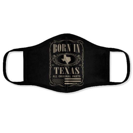 Vintage America US States Born Texas Face Masks