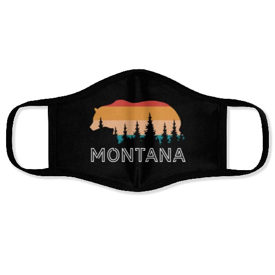 Montana Grizzly Bear Retro Face Masks