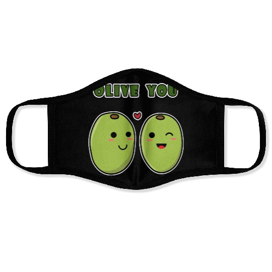 Kawaii Olive You for funny quote lover Face Masks