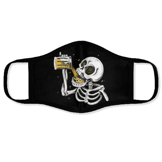 Skeleton drinking beer Face Masks