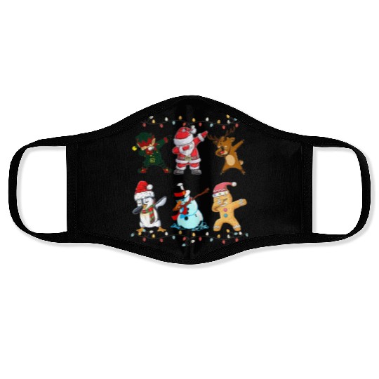 Funny Cute Dabbing Santa Elf Friends Christmas Mem Face Masks