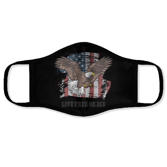 Live Free or Die - Bald Eagle - Grunge American Fl Face Masks