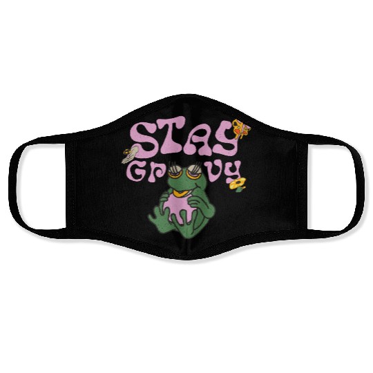 Stay Grvy - Pink Dark Green Typecentric Face Masks