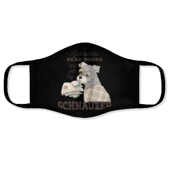 Schnauzer Cartoon Book Lover Gift Face Masks