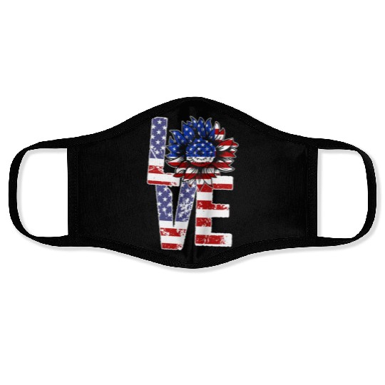 Love Sunflower USA 4th of July Pride Face Masks