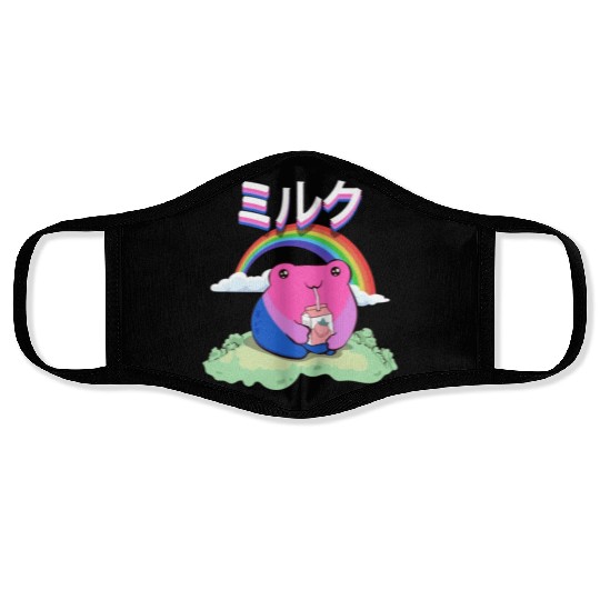 Kawaii Frog Strawberry Milk Bisexual Pride Flag Face Masks