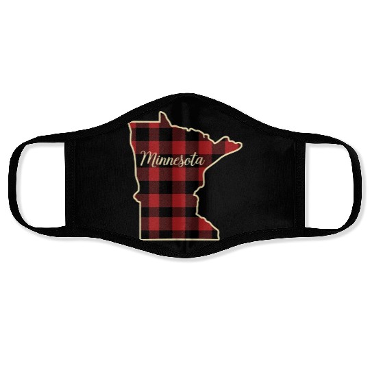 Minnesota Buffalo Plaid Silhouette Home State Face Masks