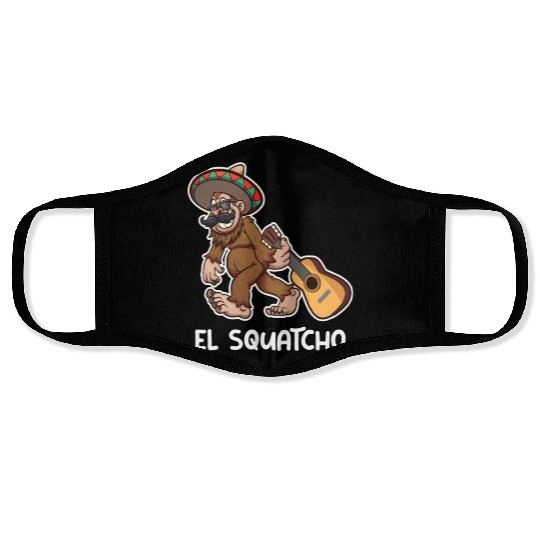 El Squatcho Funny mexican guitar sasquatch Face Masks