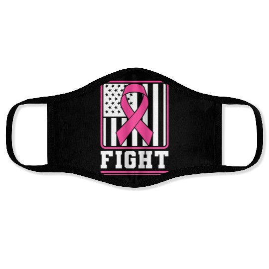 Fight Breast Cancer Awareness Pink Ribbon US Flag Face Masks