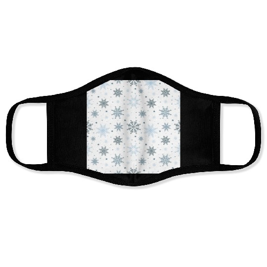 Modern Snowflakes Pattern White Blue Face Masks