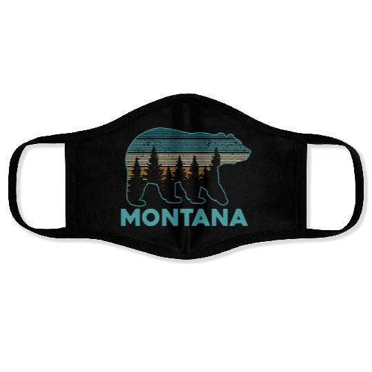 Montana Vintage Grizzly Bear Nature Hiking Souveni Face Masks