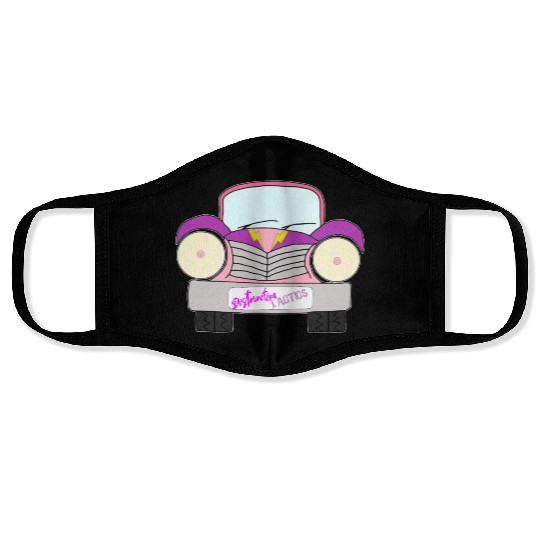 Old Car Girly Distraction Tactics Pink and Purple Face Masks