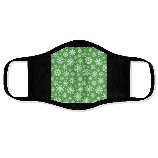 Modern Snowflakes Pattern White Green Face Masks