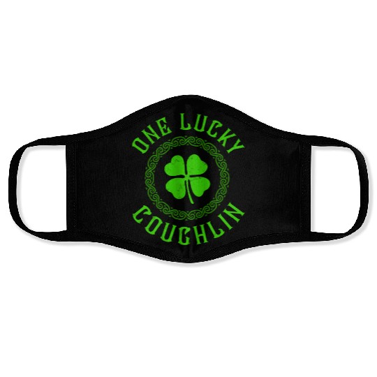 One Lucky Coughlin Irish Family 4 Leaf Clover Face Masks