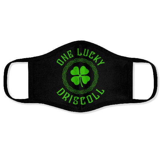 One Lucky Driscoll Irish Family Four Leaf Clover Face Masks