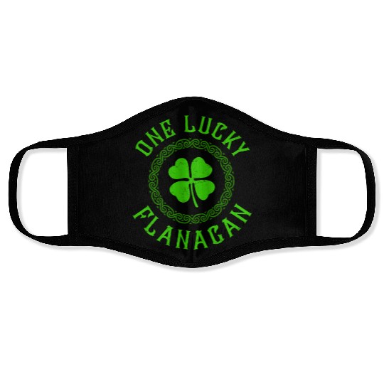 One Lucky Flanagan Irish Family Four Leaf Clover Face Masks