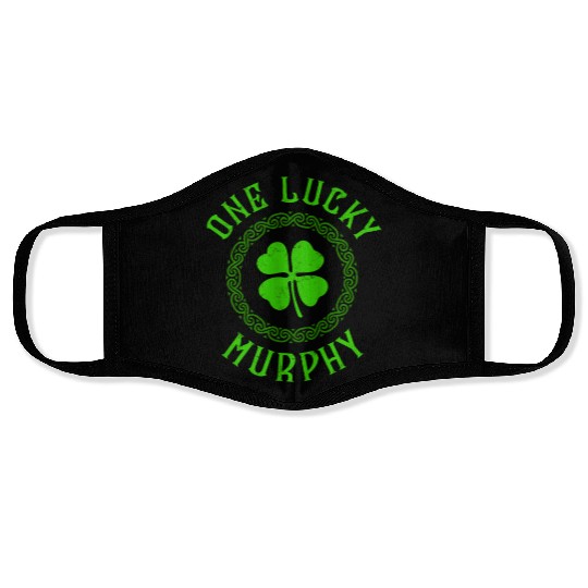 One Lucky Murphy Irish Family Four Leaf Clover Face Masks