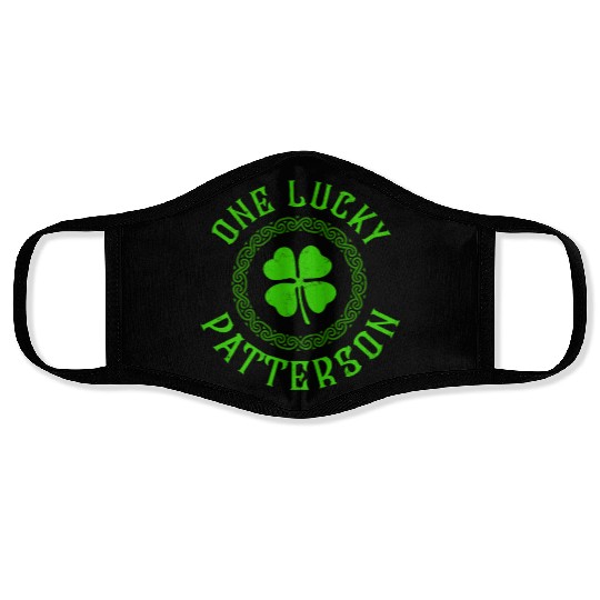 One Lucky Patterson Irish Family Four Leaf Clover Face Masks