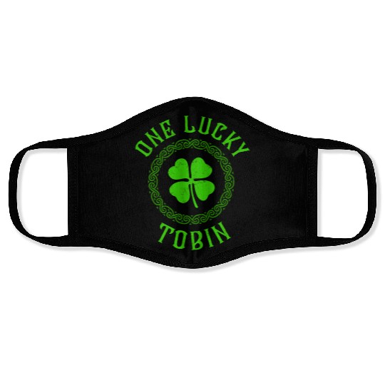One Lucky Tobin Irish Family Four Leaf Clover Face Masks