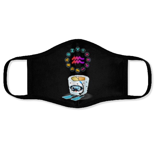 Japanese Sushi Funny Aquarius Zodiac Sushi Lover Face Masks