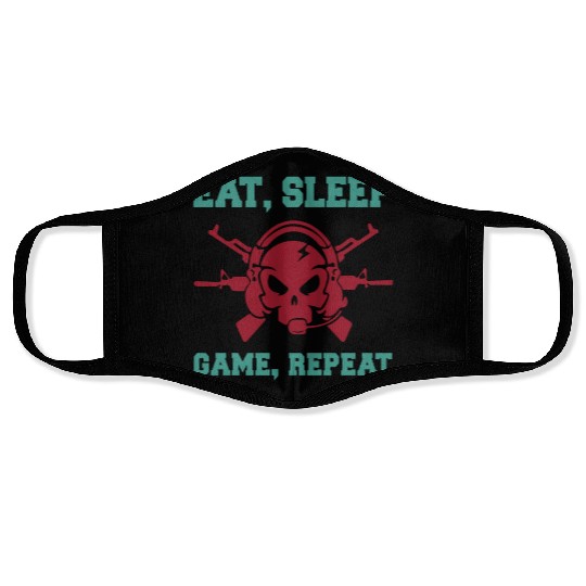 Eat Sleep Game Repeat | Video Game Console Gaming Face Masks