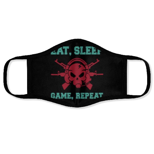 Eat Sleep Game Repeat | Video Game Console Gaming Face Masks