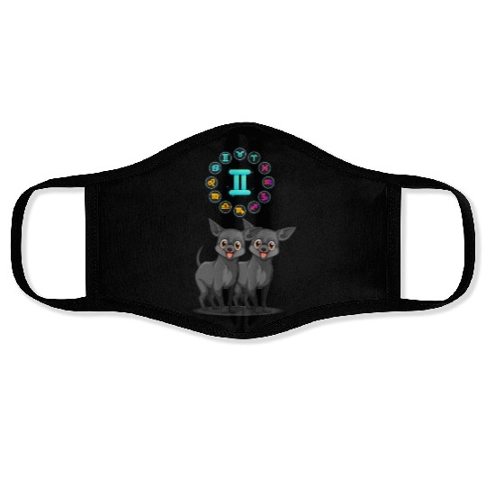 Funny Dog Lover Horoscope Gemini Zodiac Sign Cool Face Masks