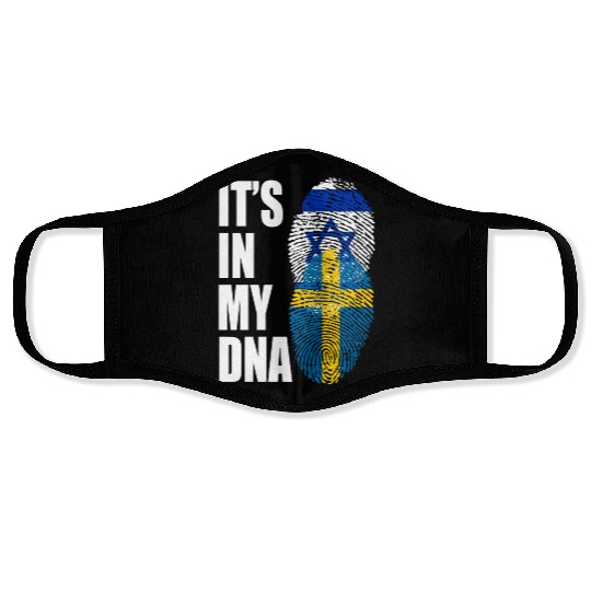 Israel And Swedish Mix Heritage DNA Flag Face Masks