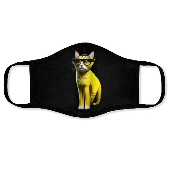 Cute yellow cat _ cat wearing glasses. Face Masks