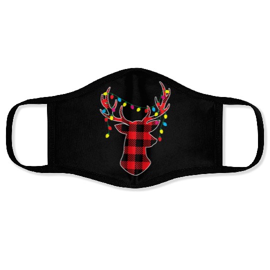 Red Black Christmas Buffalo Plaid Deer Face Masks