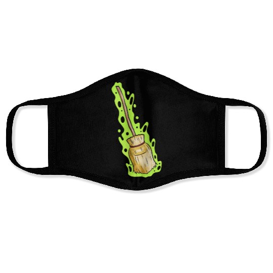 Magic Witch Broom With Green Shimmer Halloween Face Masks