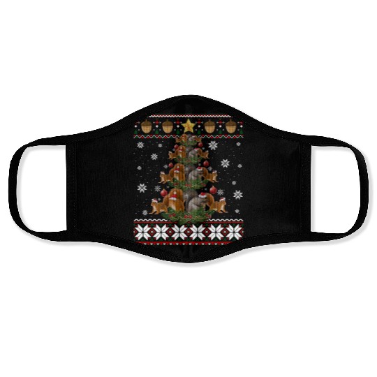 Cute Squirrel Christmas Tree Gift Decor Ugly Xmas Face Masks