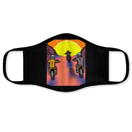 Dirt Bike Rider Sunset Mountain Road Face Masks