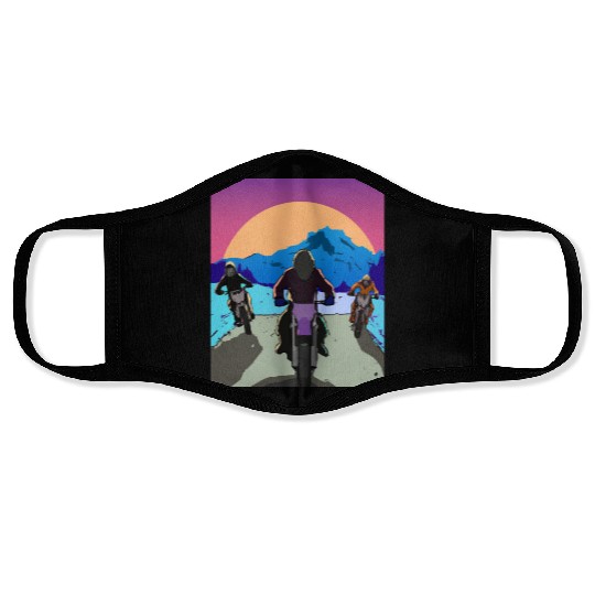 Dirt Bike Rider Sunset Mountain Road Face Masks