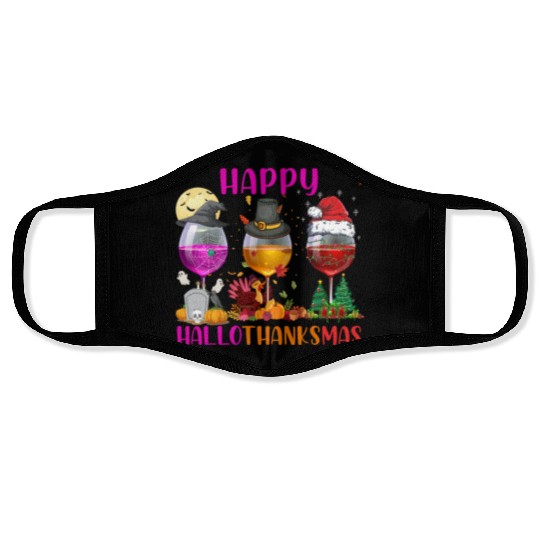 Happy Hallothanksmas Wine Lover Halloween Thankful Face Masks