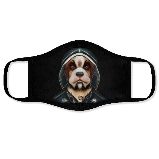 Biker Saint Bernard's dog portrait motorcycle Face Masks