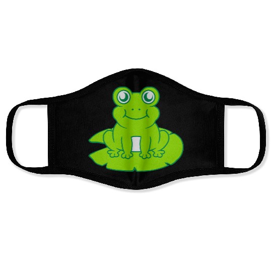 frog sitting water lily sea leaf Face Masks