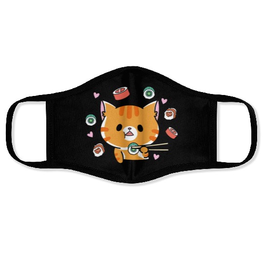 Kawaii Cat Eating Sushi Japanese Raw FoodKawaii Face Masks