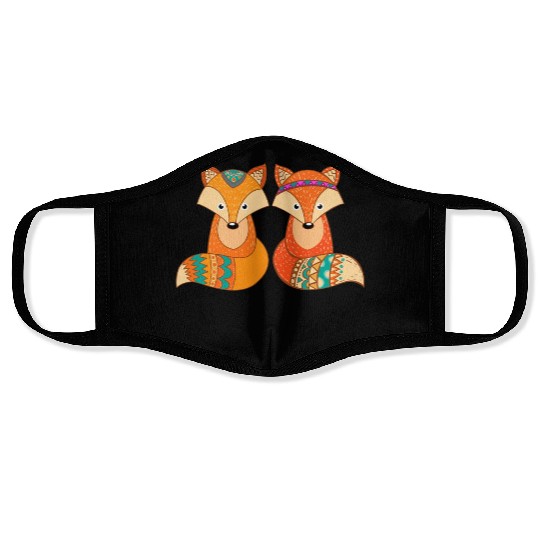 Tribal Fox Couple Wildlife Animal Lover Zookeeper Face Masks