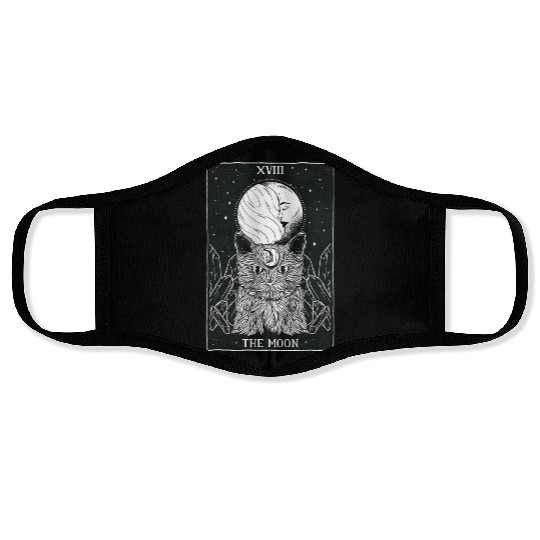 Tarot Card Crescent Moon And Cat Spooky Witch Occu Face Masks