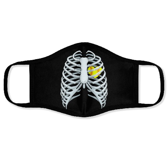 Funny Softbal Heart Skeleton Rib Cage Halloween Face Masks