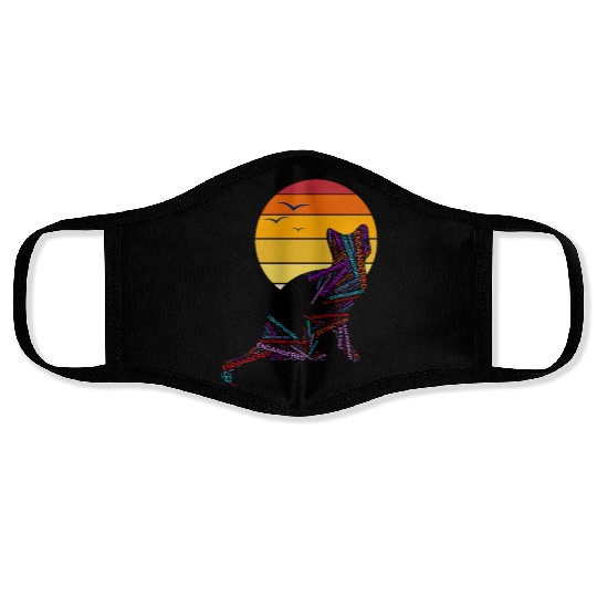 Black Cat at Sunset Face Masks