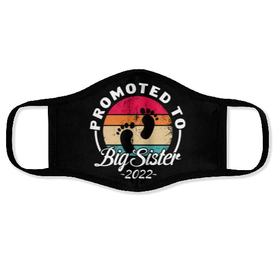 Promoted To Big Sister 2022 Retro Vintage Face Masks
