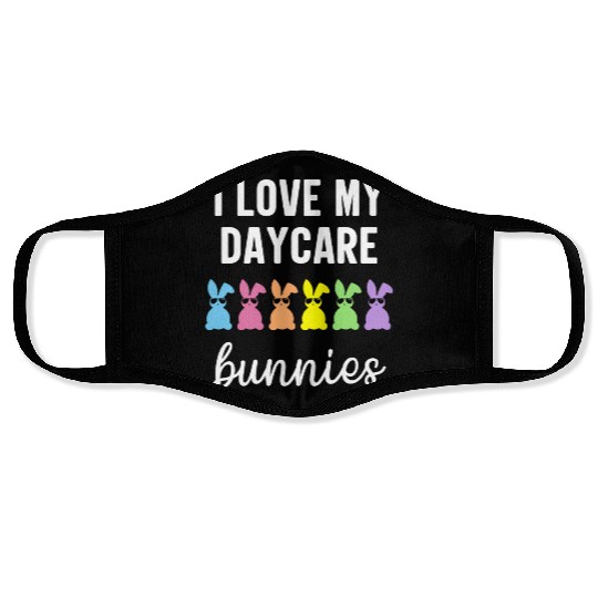 I Love My Daycare Bunnies Cute Teacher Easter Day Face Masks