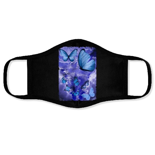 Blue Butterflies Lightning Butterfly Lover Face Masks