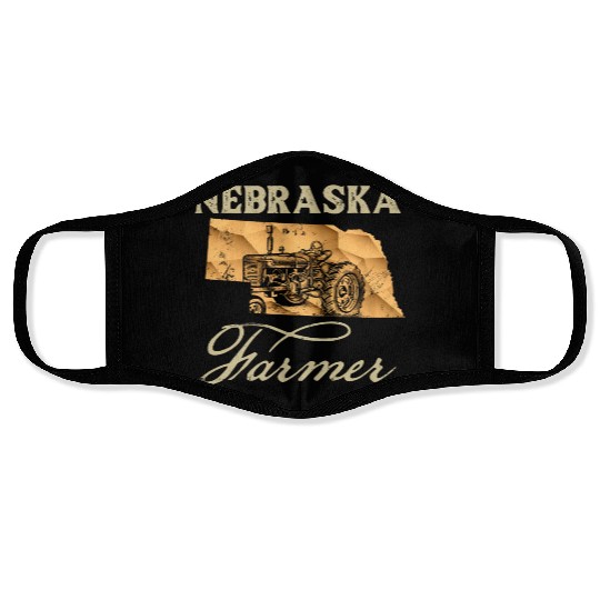 Nebraska Farmer Tractor Lover State Map Farming Lo Face Masks